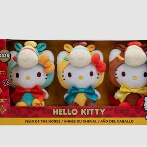 Hello Kitty Year of the Horse Plush Trio - Teal, Yellow, Brown